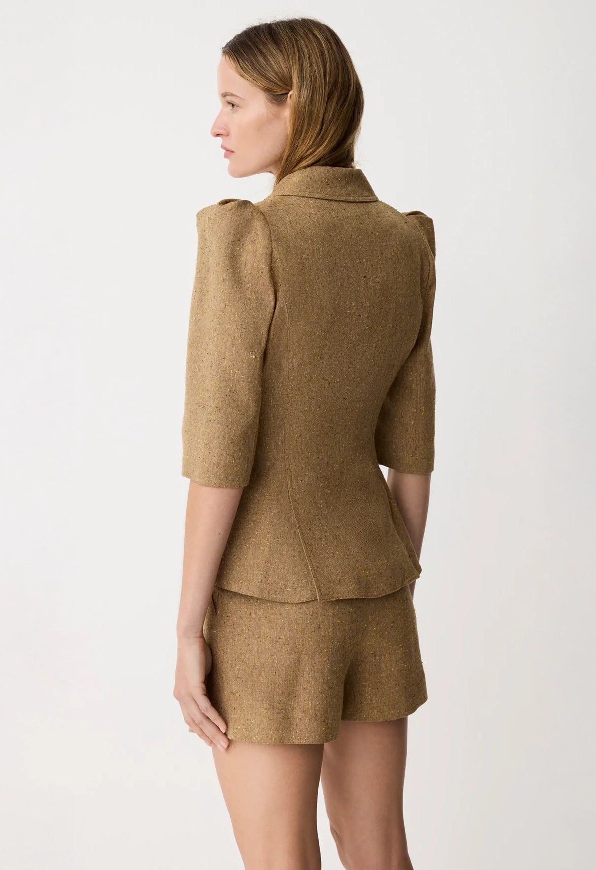 Crop Sleeve Pouf One Button Blazer