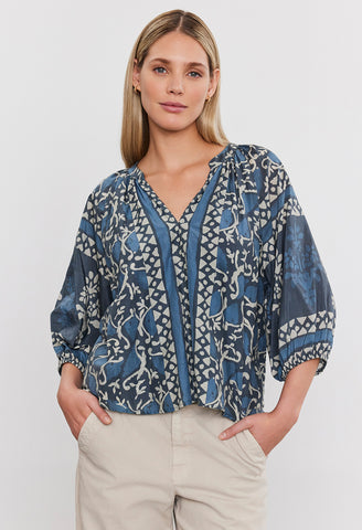 Dayana Printed Silk Cotton Voile Long Sleeve Top