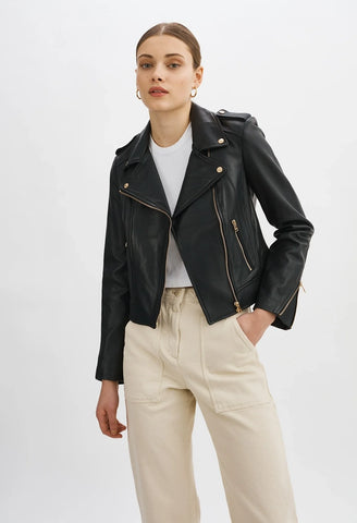 Donna Leather Jacket with Gold Hardware