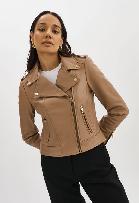 Donna Leather Jacket with Gold Hardware