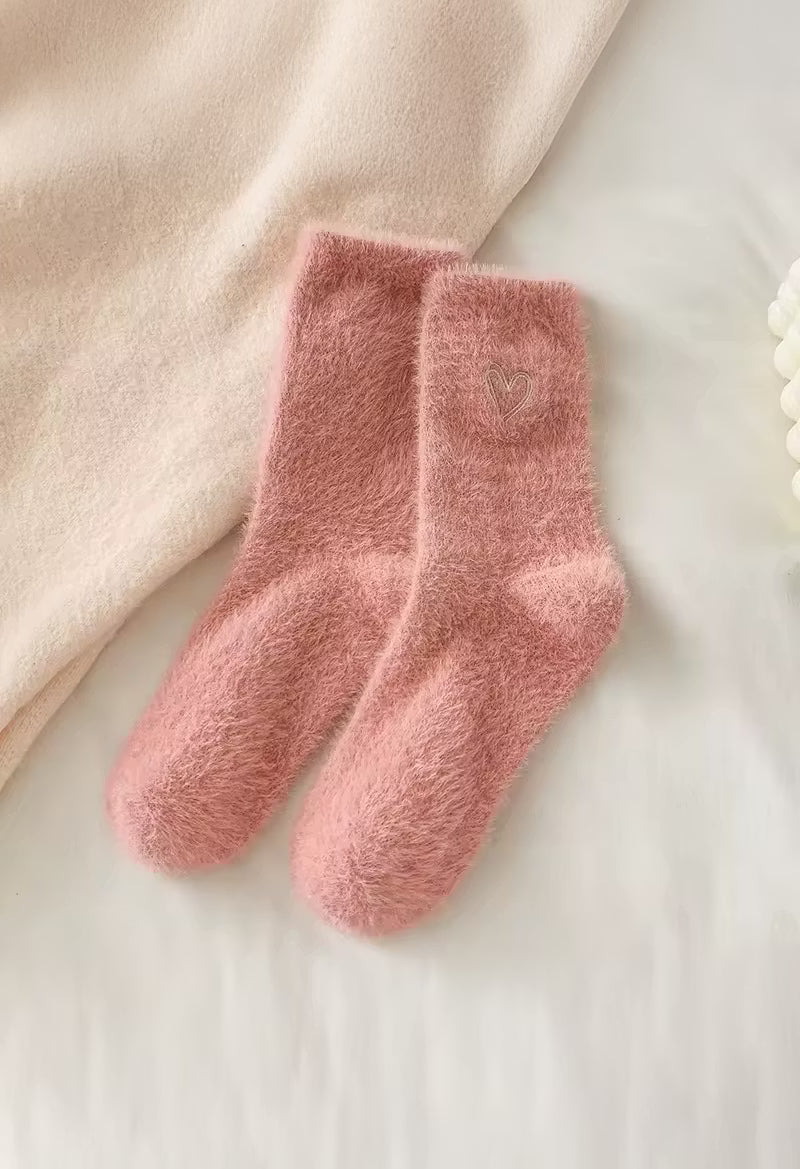Fuzzy Dark Pink Heart Socks