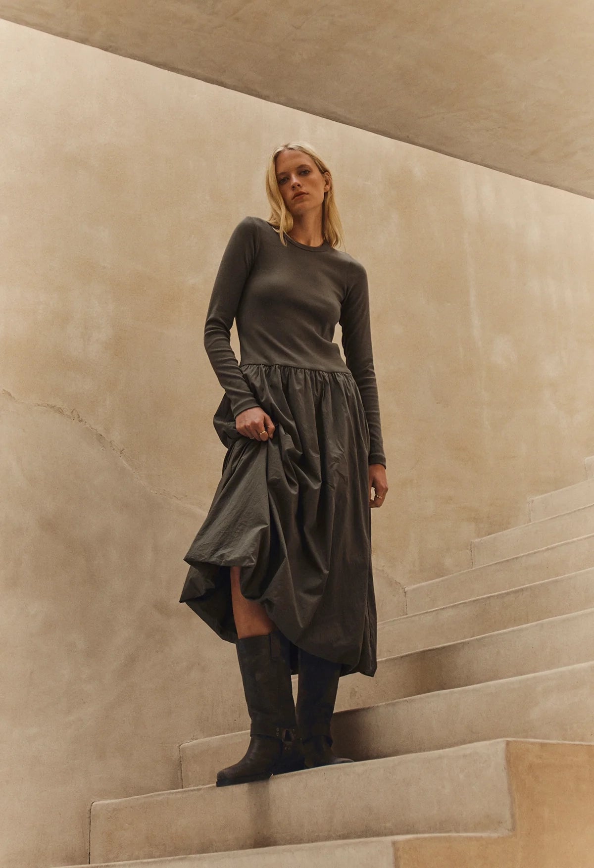 Dolce Rib And Poplin Mix Media Dress