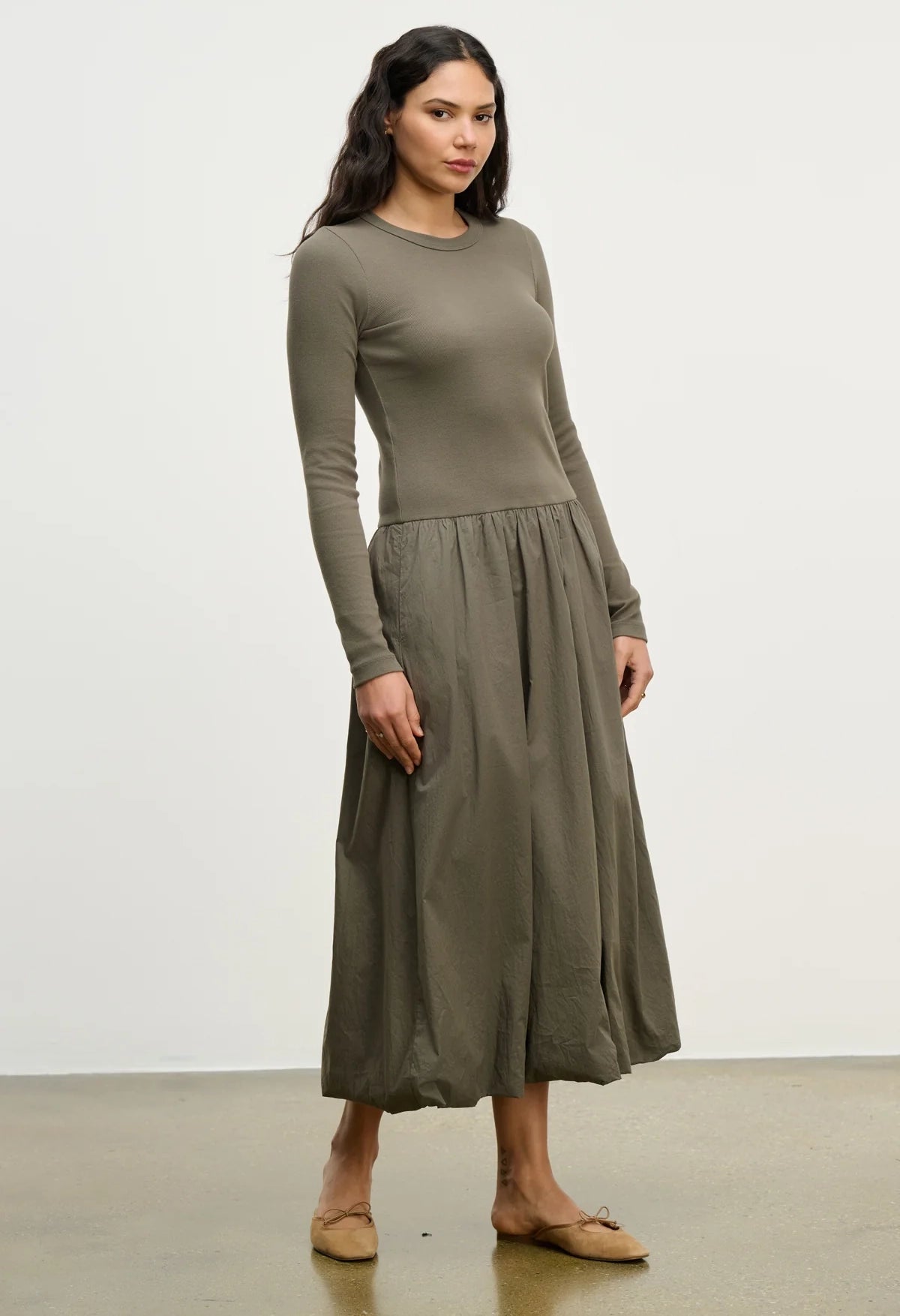 Dolce Rib And Poplin Mix Media Dress