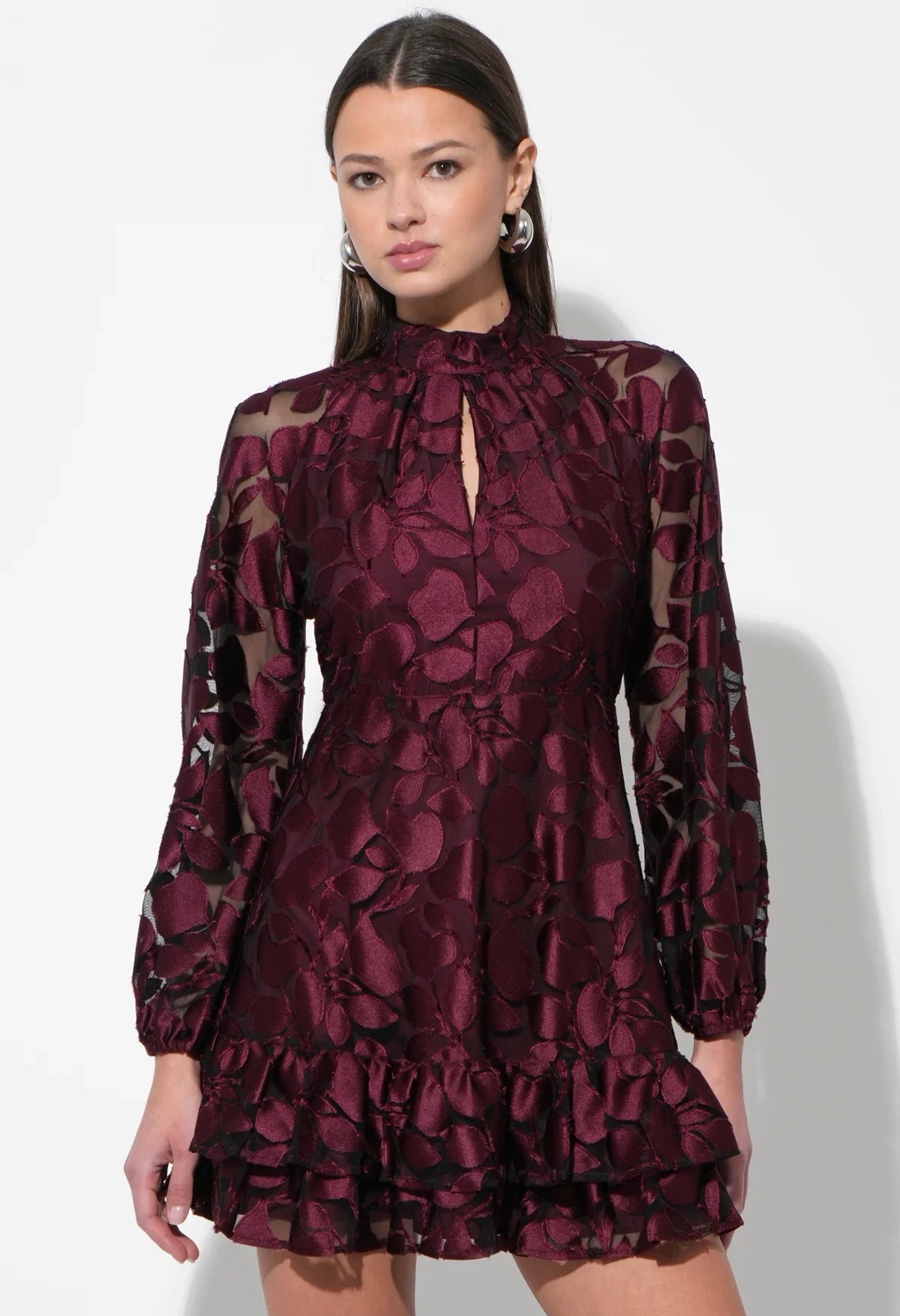 Elinor Velvet Burnout Mock Neck Dress