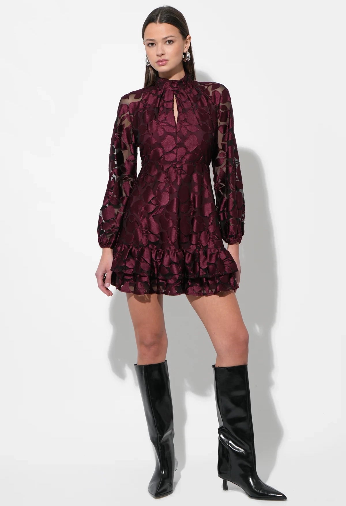 Elinor Velvet Burnout Mock Neck Dress