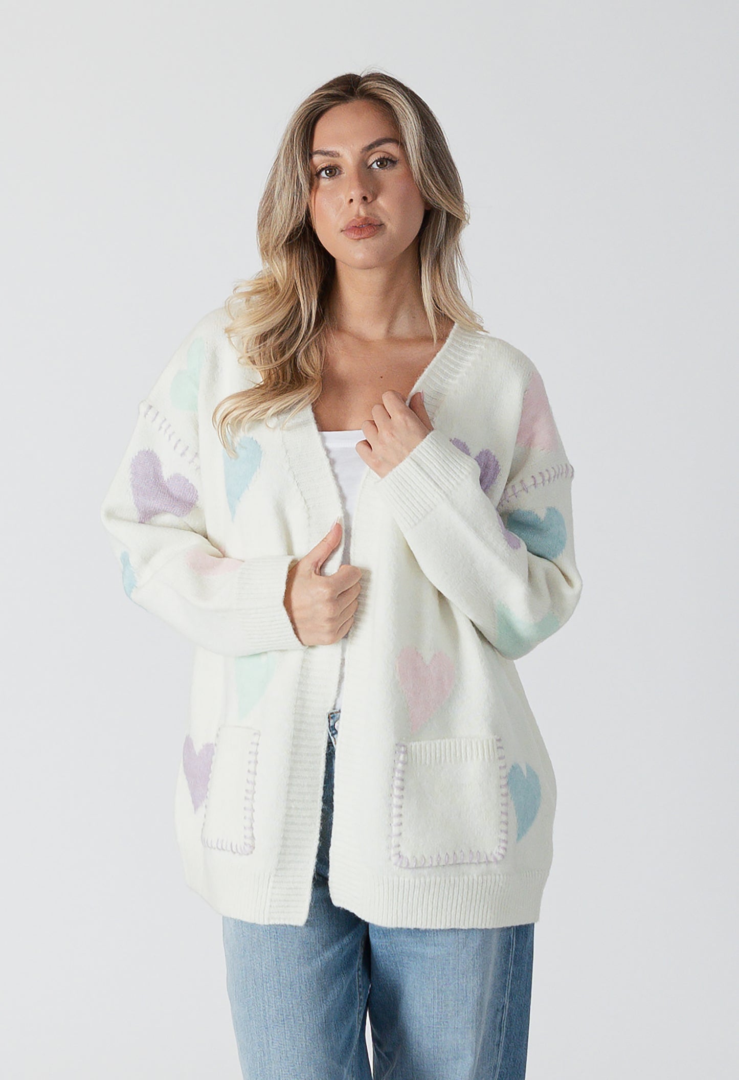 Elska Eco Cardigan with Multicoloured Hearts