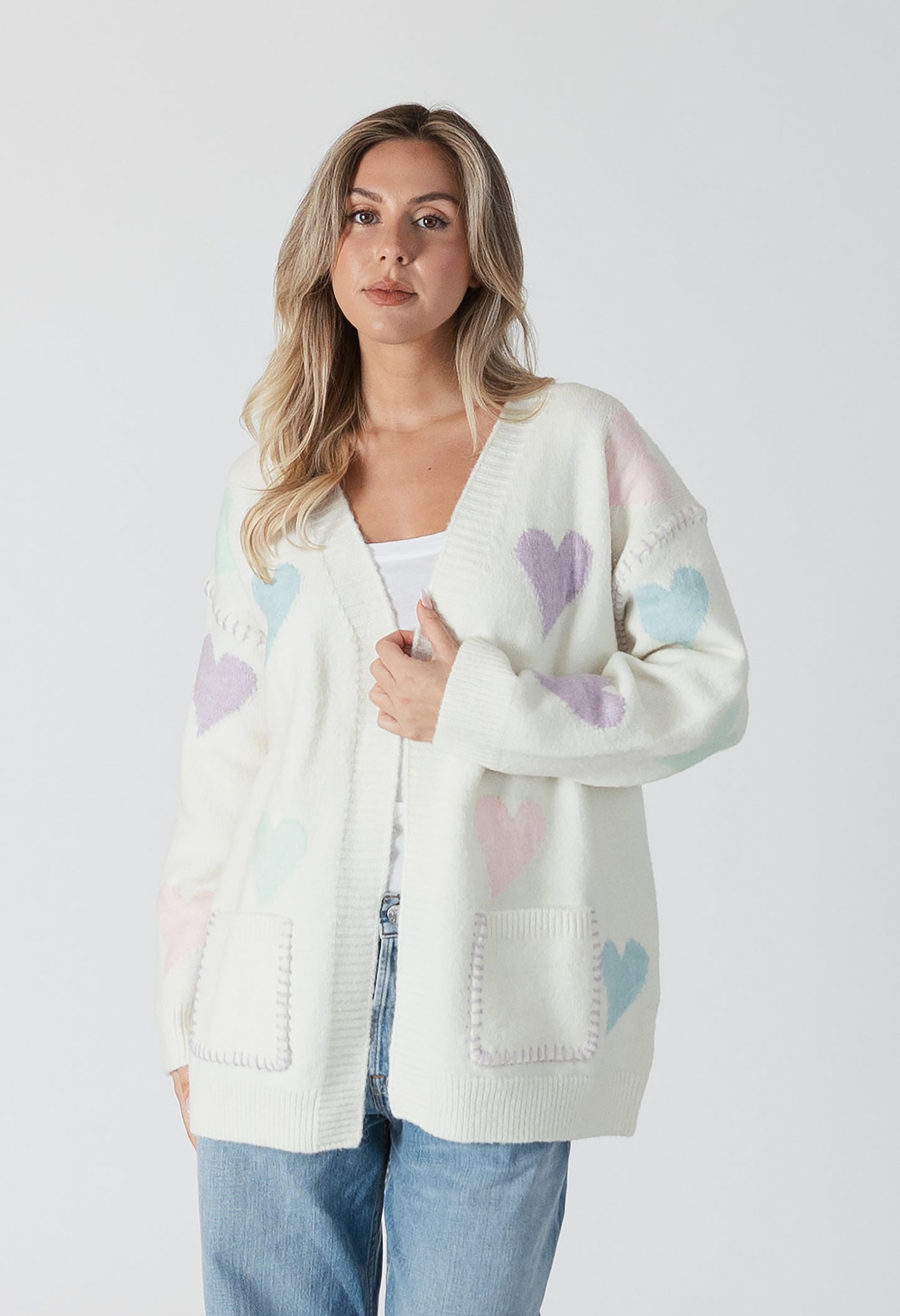 Elska Eco Cardigan with Multicoloured Hearts