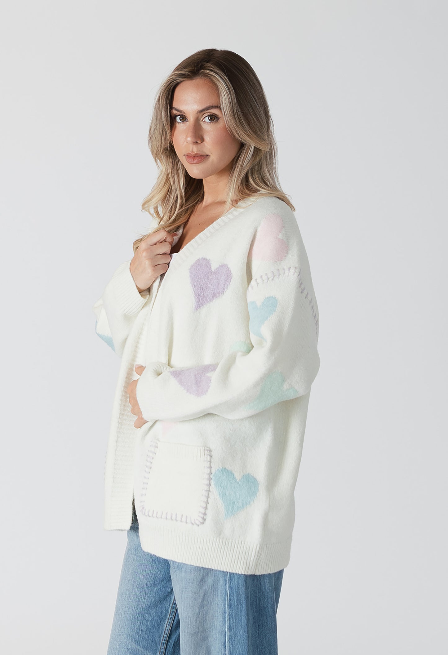 Elska Eco Cardigan with Multicoloured Hearts