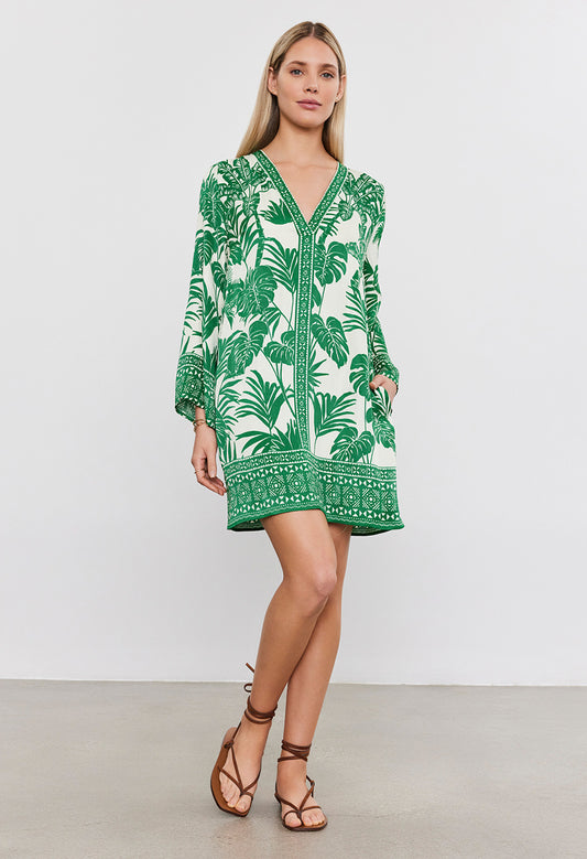 Emella Palm Print Long Sleeve Dress