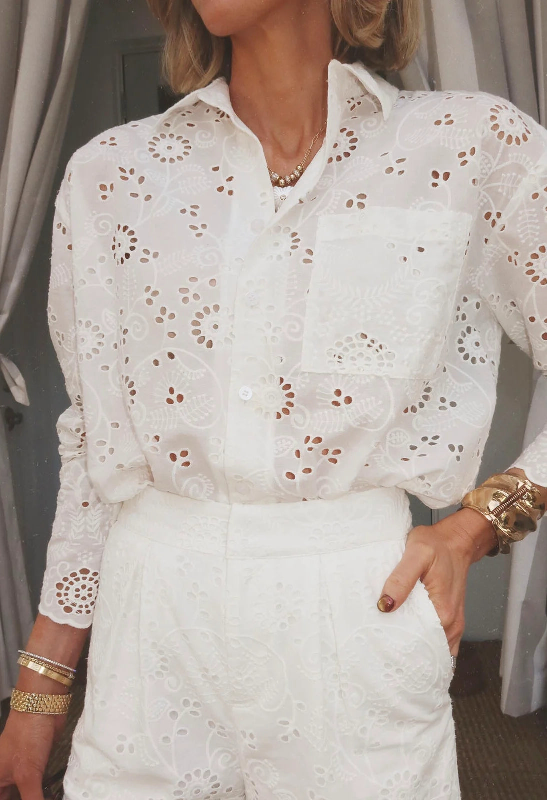 Splendid x @Cellajaneblog Eyelet Button Down