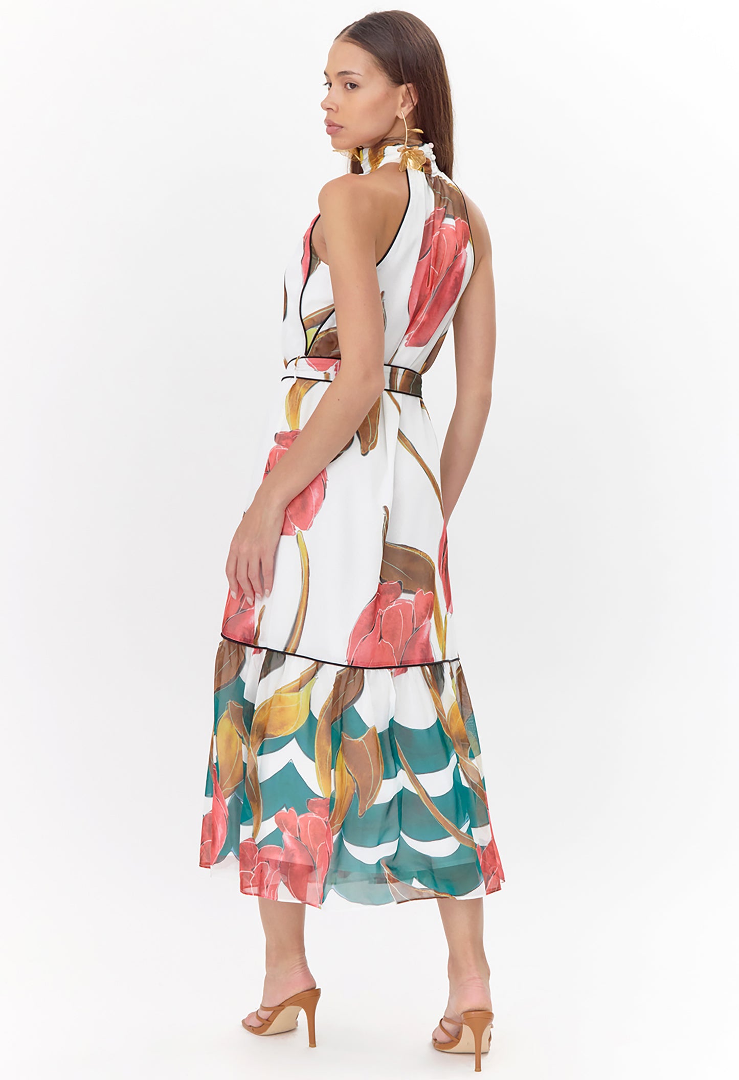 Maisy Neck Tie Printed Tiered Dress