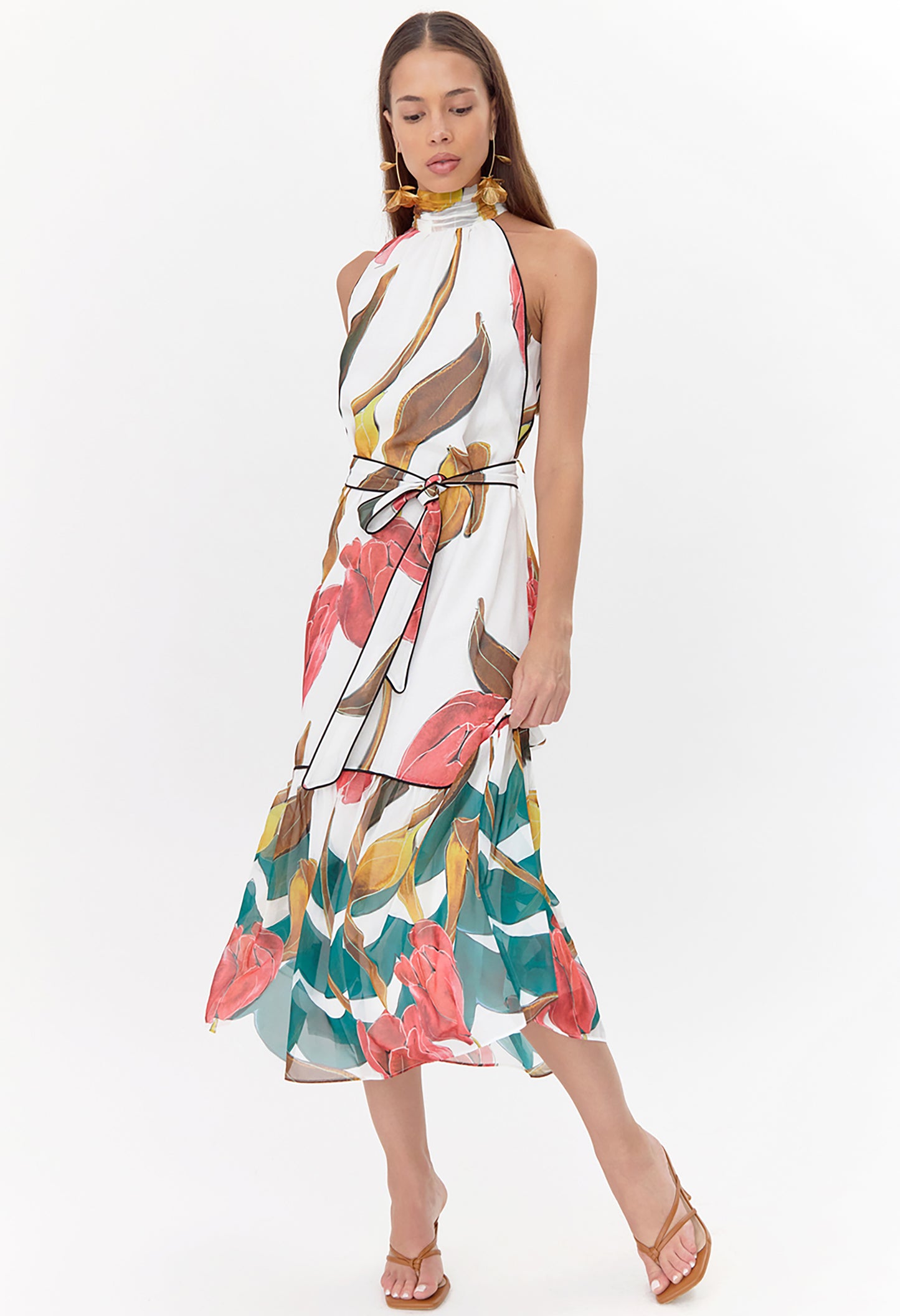 Maisy Neck Tie Printed Tiered Dress