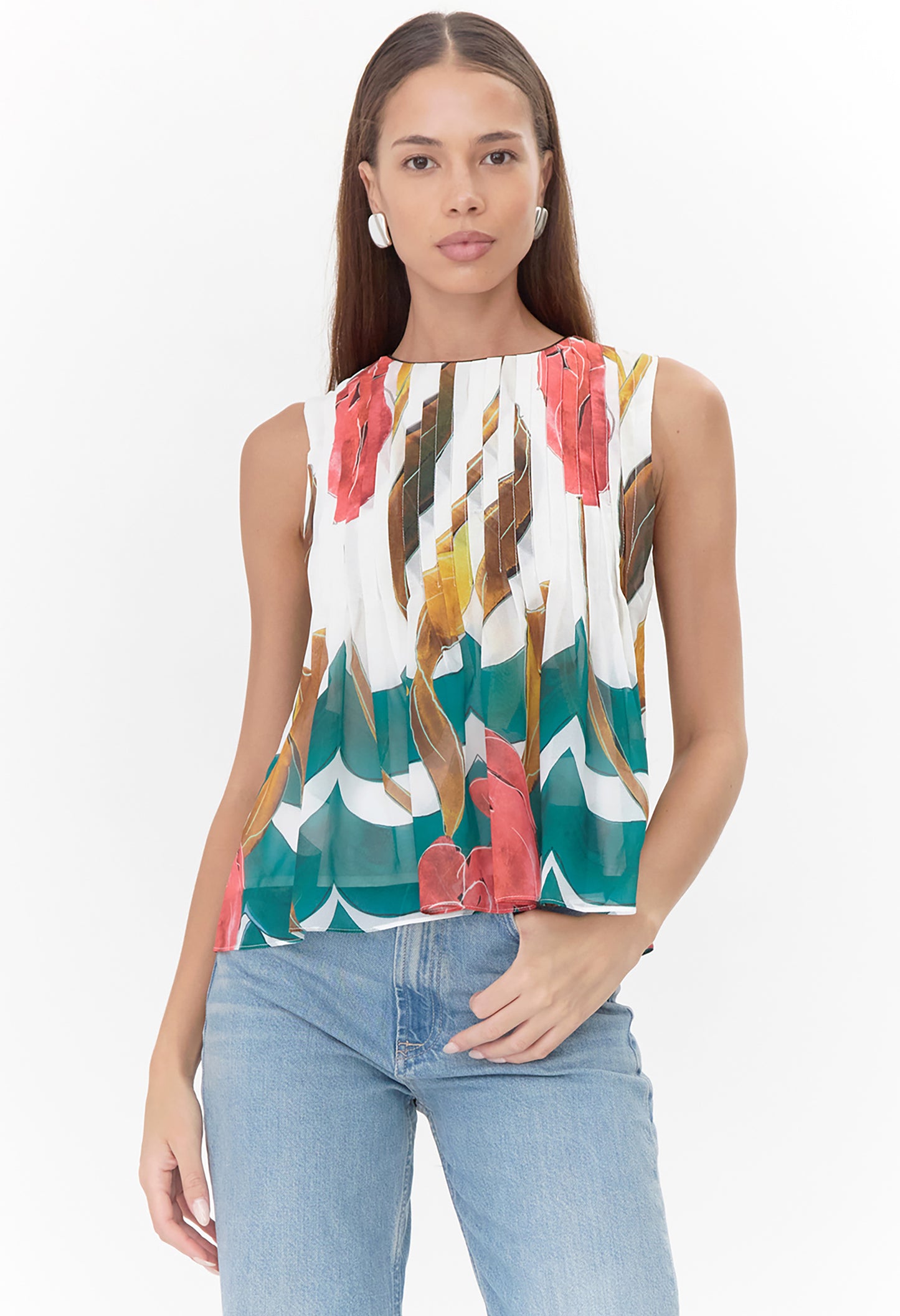 Merida Pintucked Printed Peplum Top