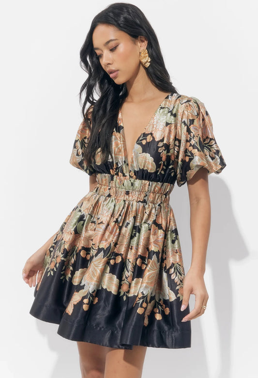 Koi Border Printed Mini Fit And Flare Dress