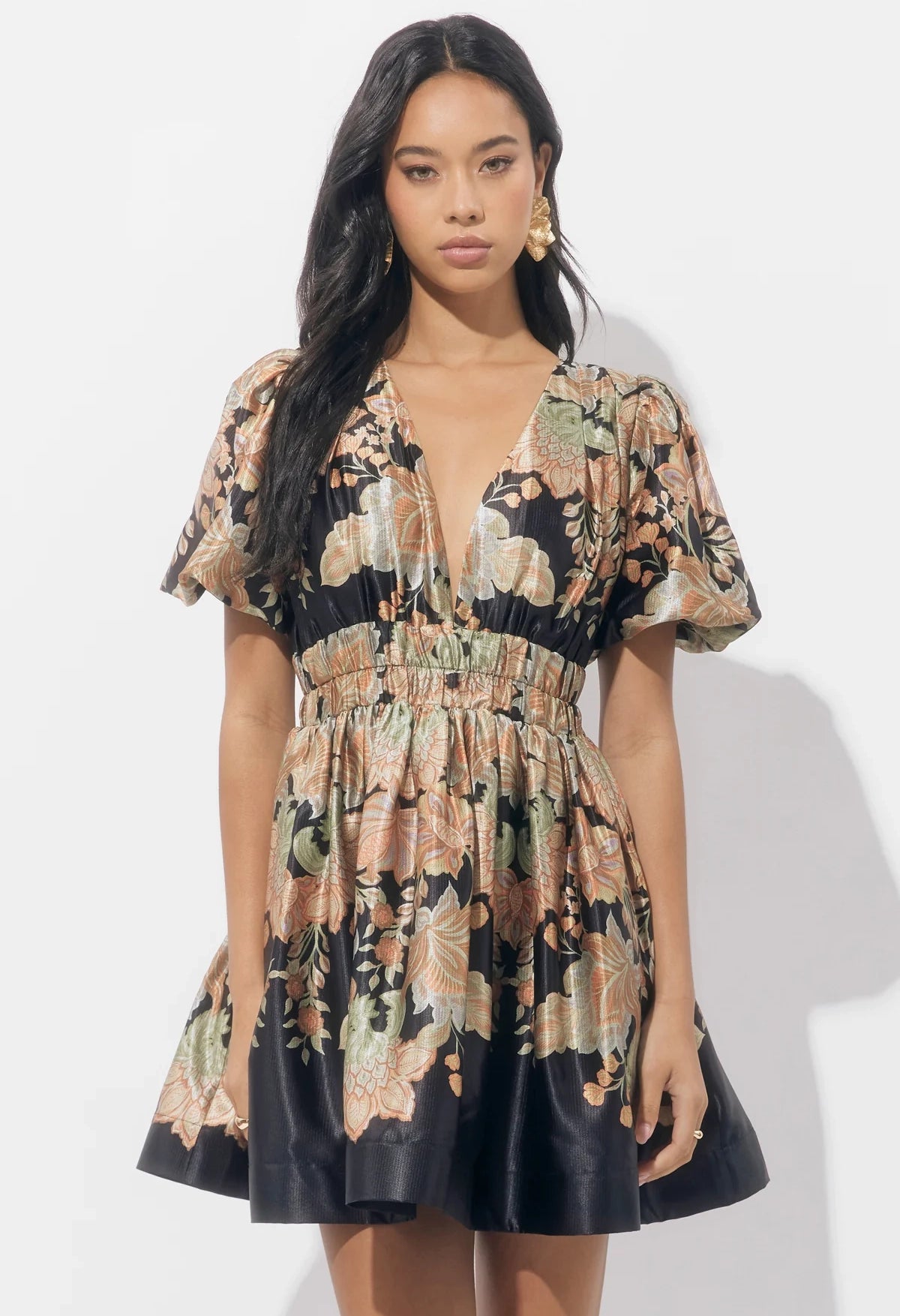 Koi Border Printed Mini Fit And Flare Dress