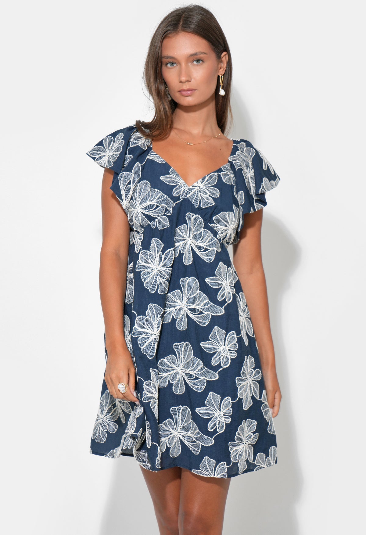 Lilah Ruffle Sleeve Embroidery Mini Dress