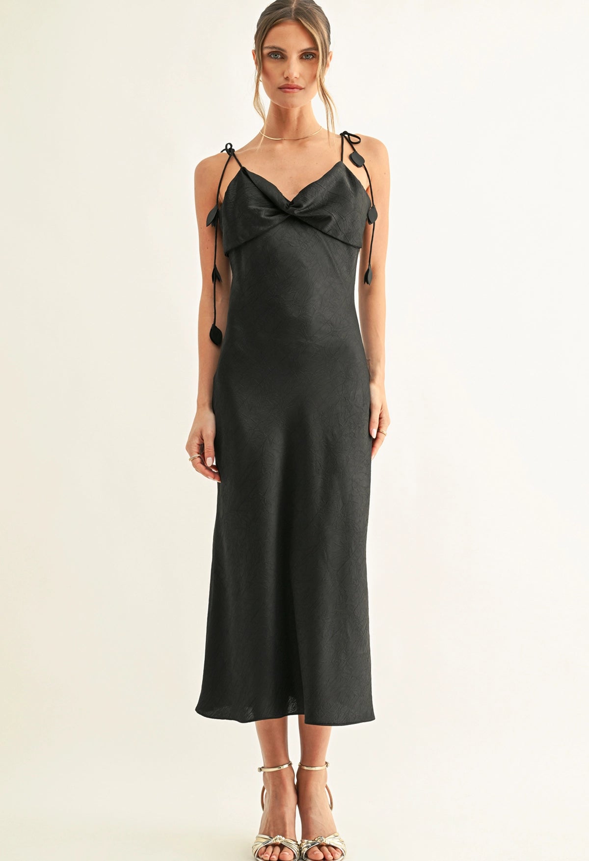 Emmy Twisted Chest Bias Midi Dress