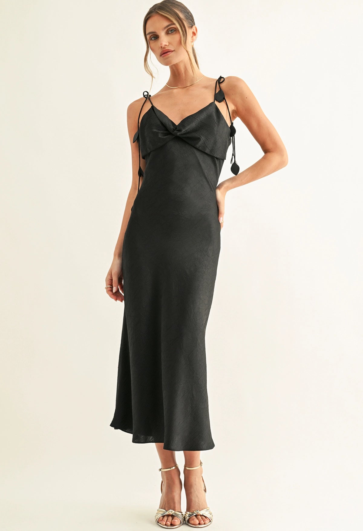 Emmy Twisted Chest Bias Midi Dress