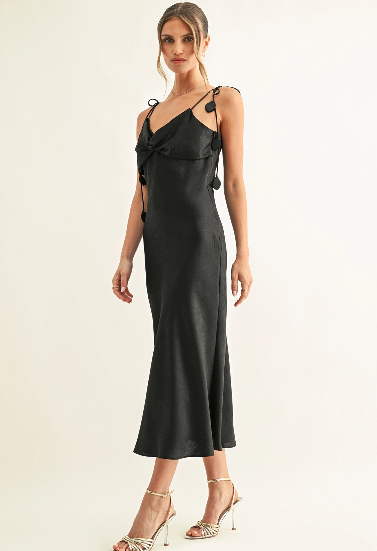 Emmy Twisted Chest Bias Midi Dress