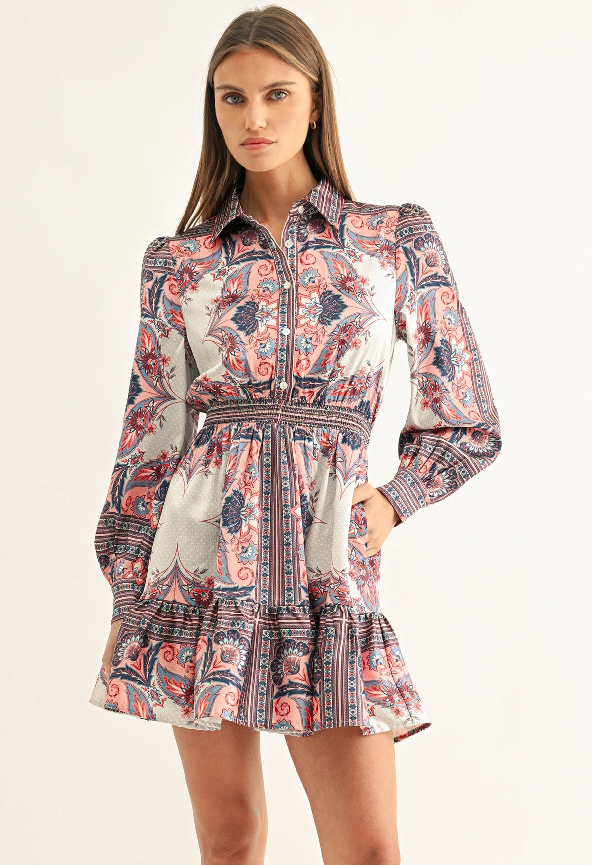 Peyton Long Sleeve Smocked Dress