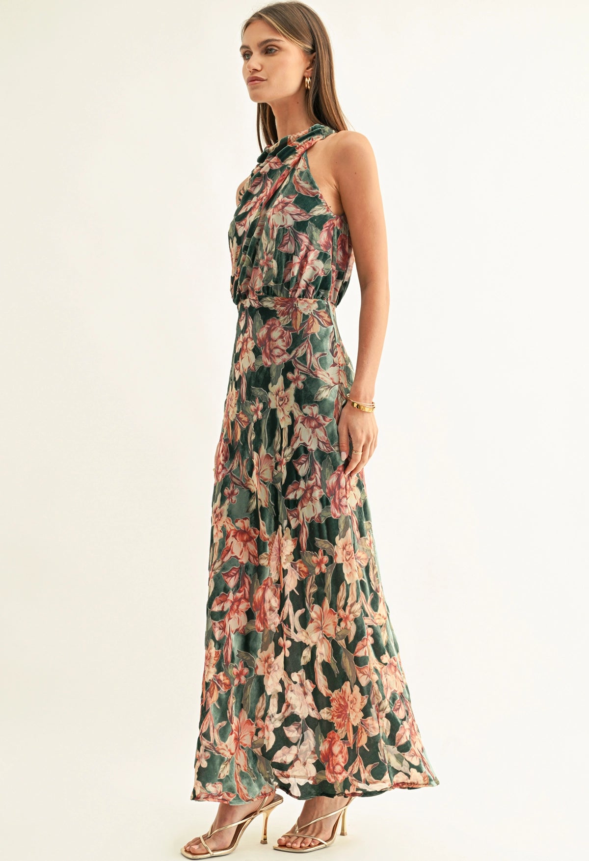 Veda Burnout Velvet Draped Maxi Dress