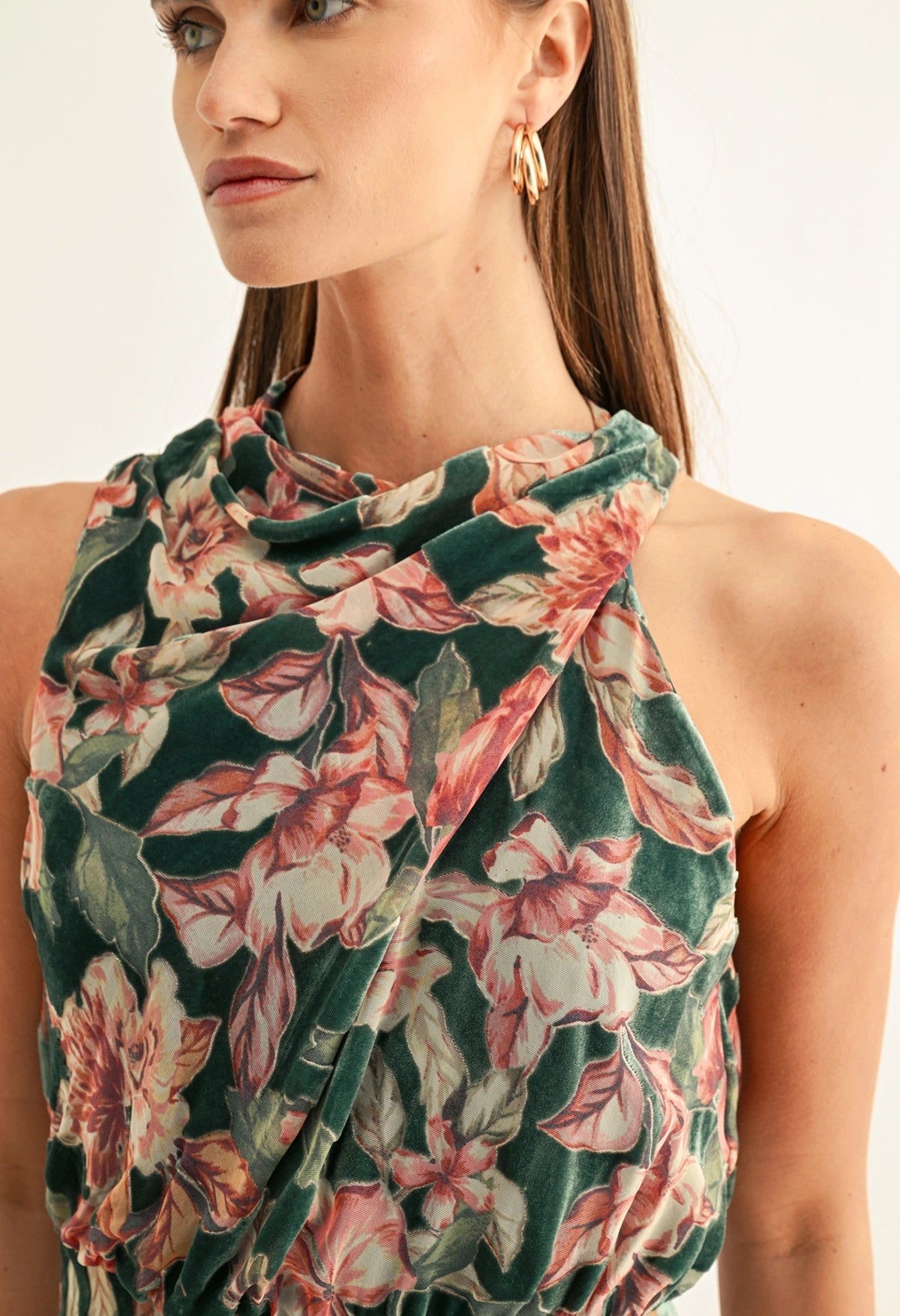 Veda Burnout Velvet Draped Maxi Dress