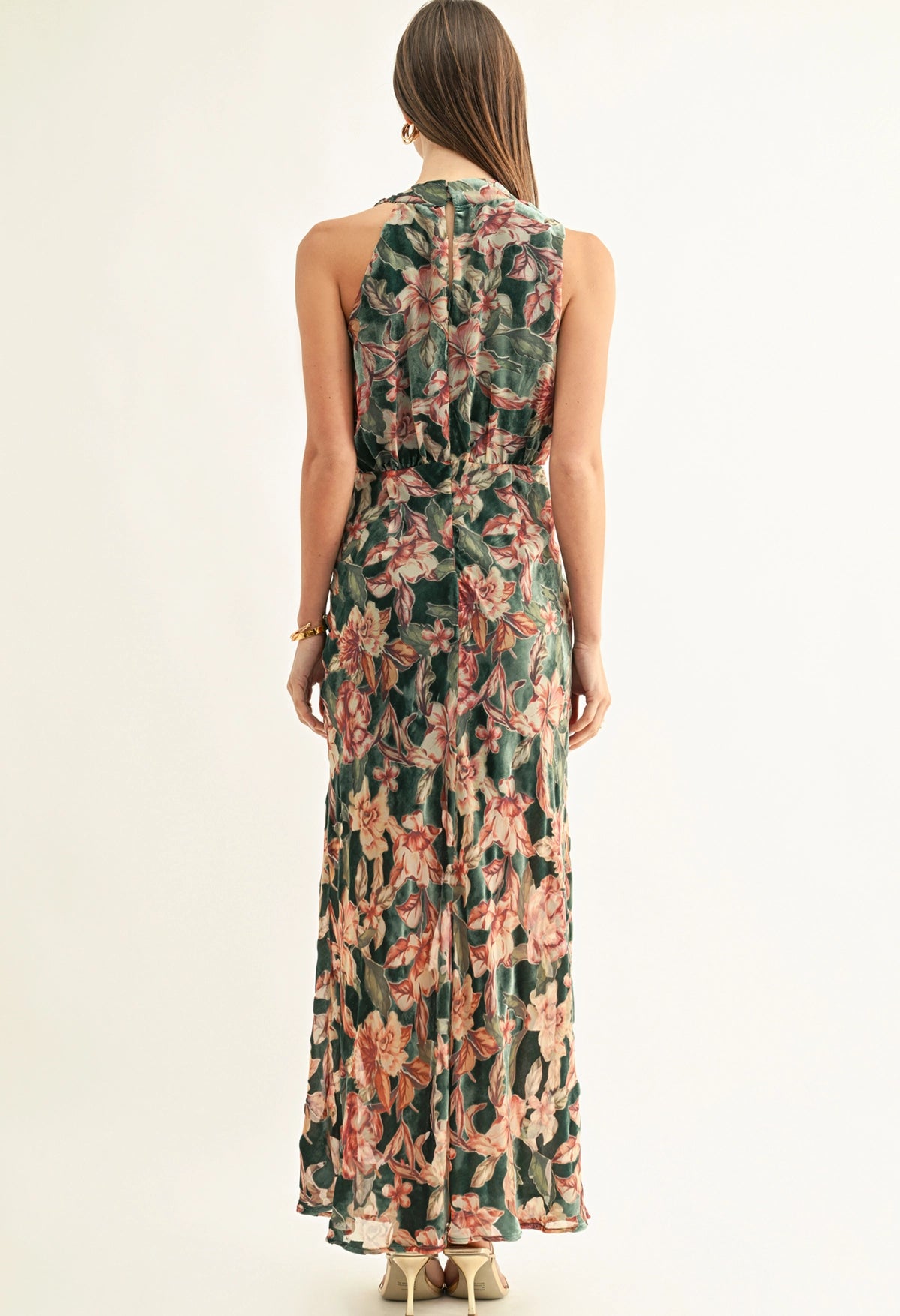 Veda Burnout Velvet Draped Maxi Dress