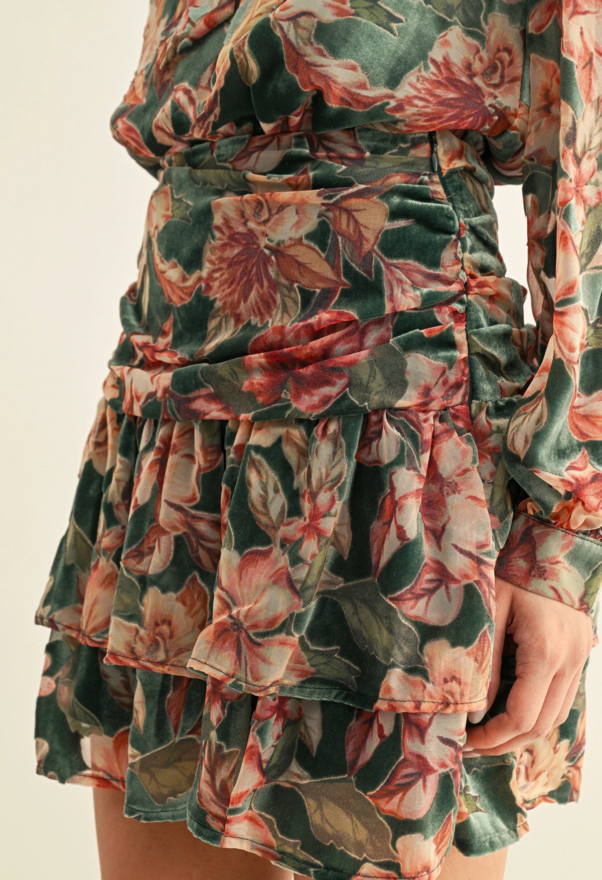 Thea Burnout Velvet Tiered Mini Skirt