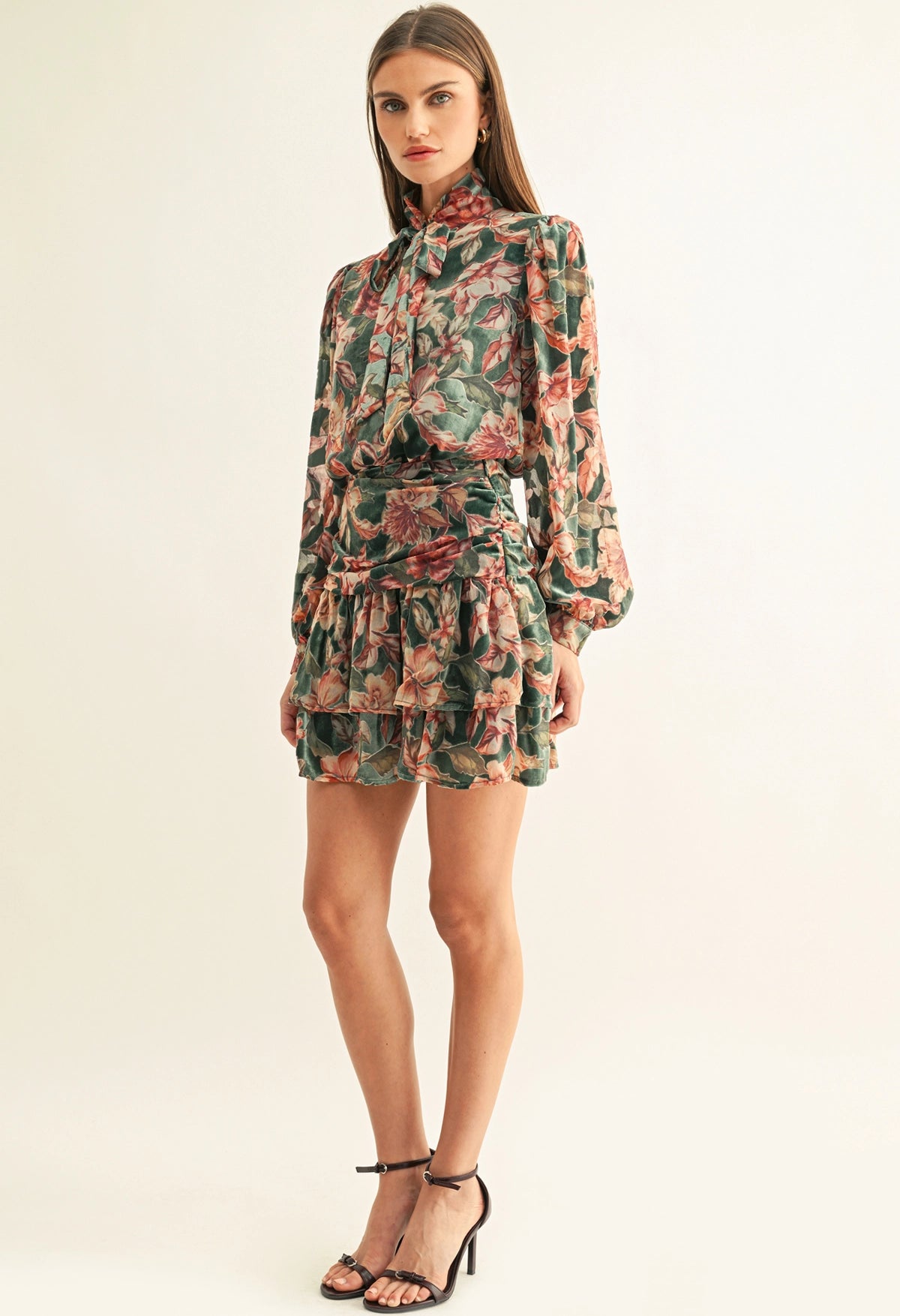 Thea Burnout Velvet Tiered Mini Skirt