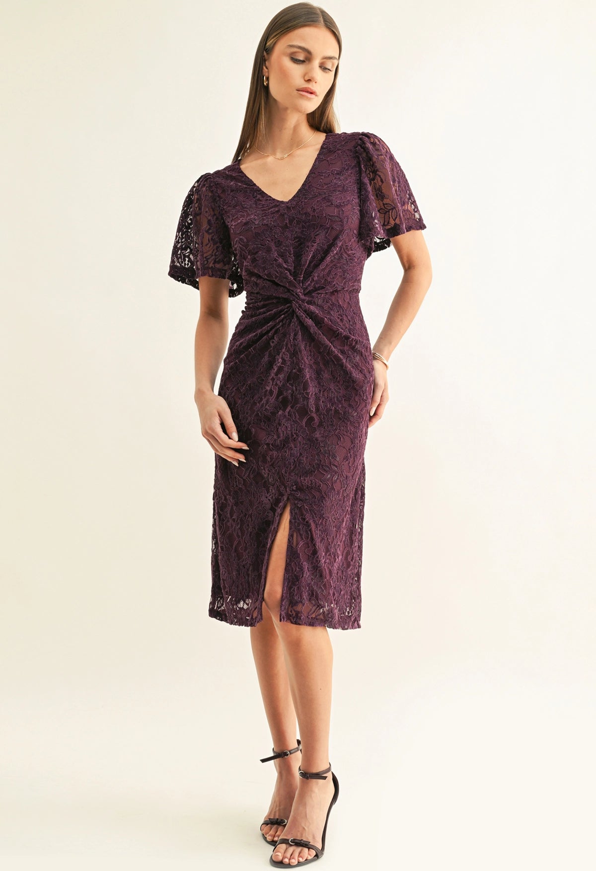 Olivia Twist Front Flutter Sleeve Dress