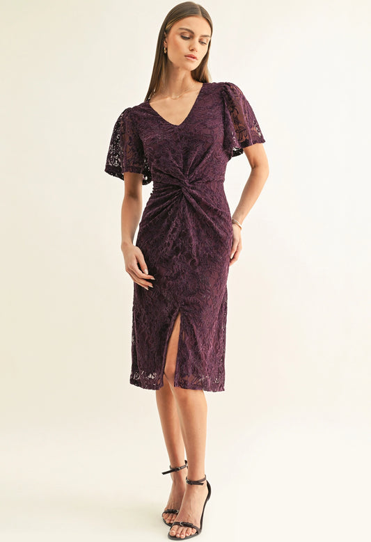 Olivia Twist Front Flutter Sleeve Dress