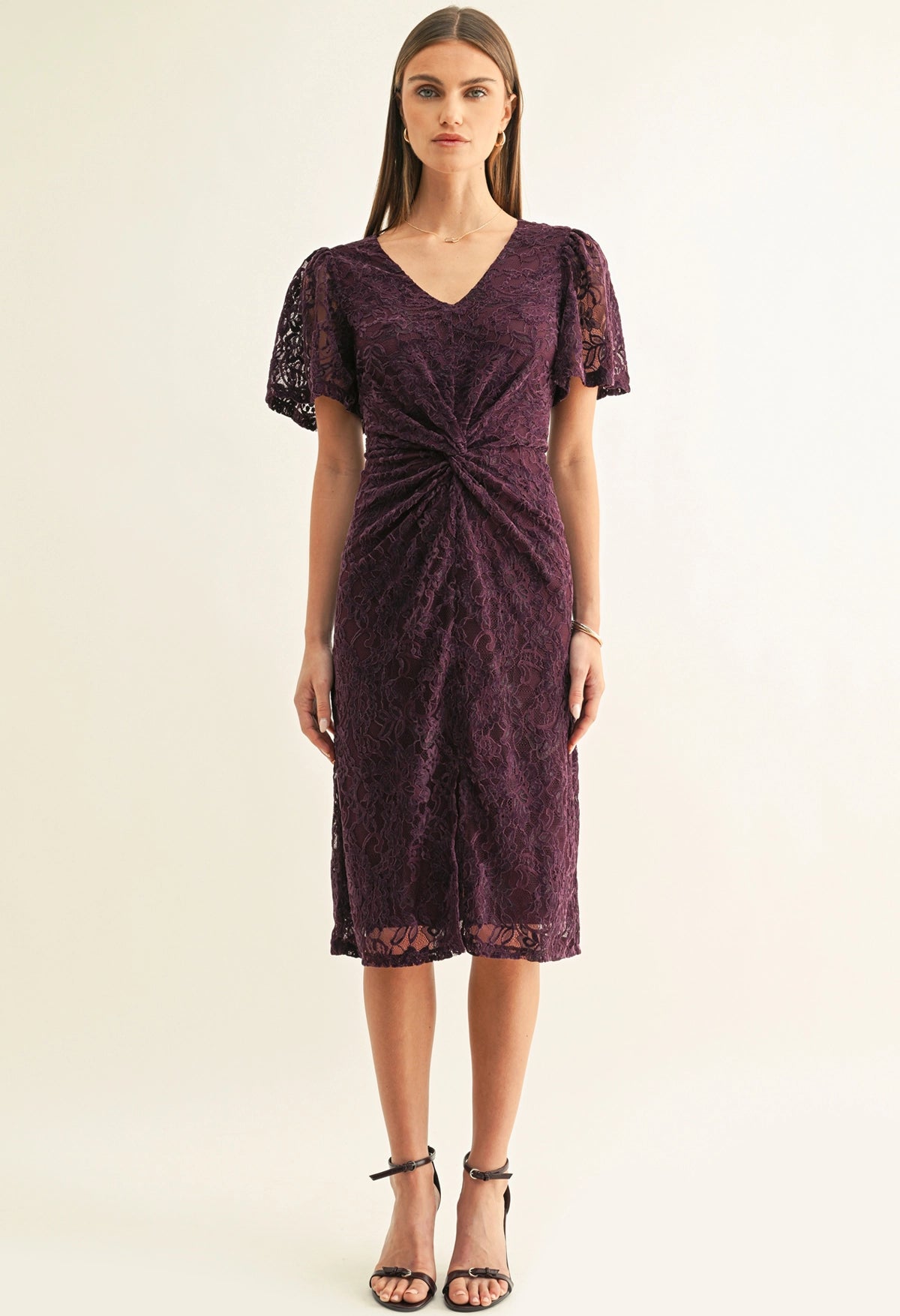 Olivia Twist Front Flutter Sleeve Dress