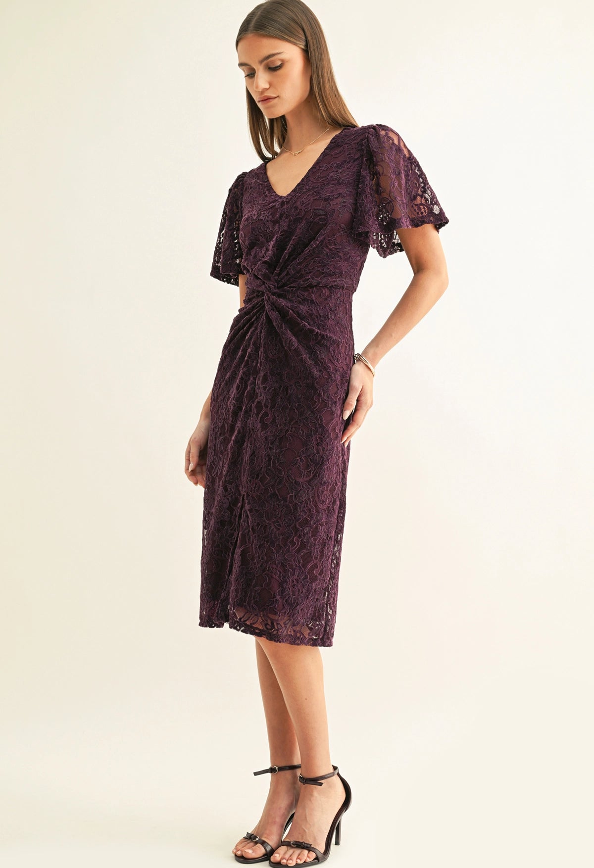 Olivia Twist Front Flutter Sleeve Dress