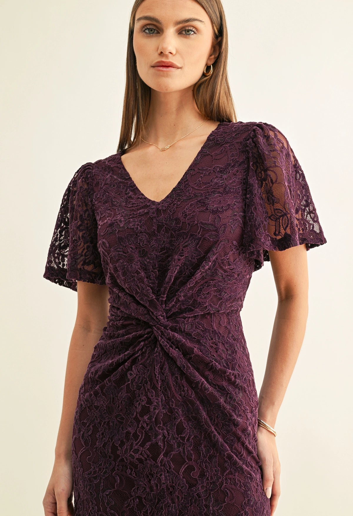 Olivia Twist Front Flutter Sleeve Dress