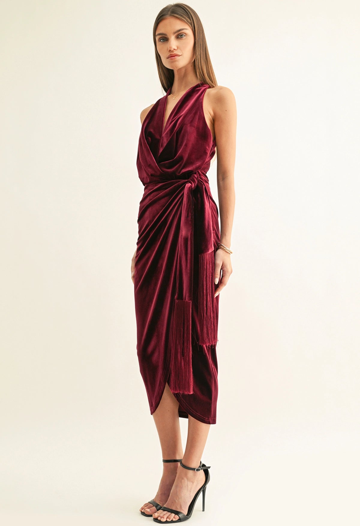 Willow Velvet Halter Wrap Midi Dress