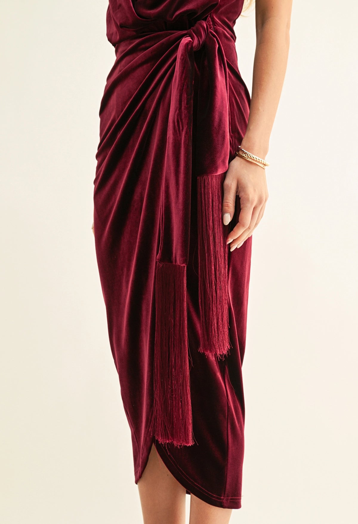 Willow Velvet Halter Wrap Midi Dress