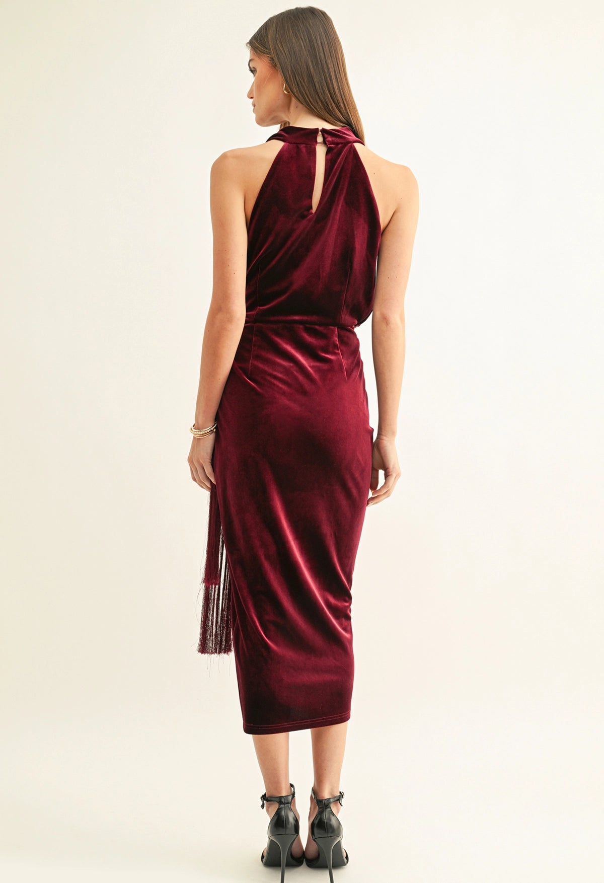 Willow Velvet Halter Wrap Midi Dress