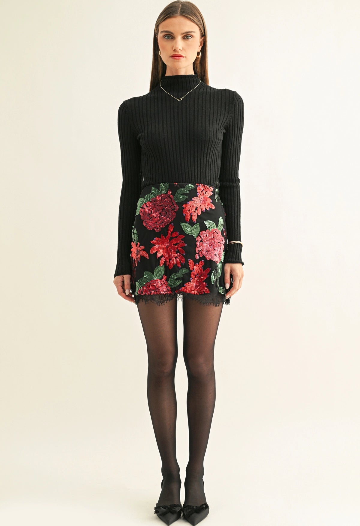 Brynlee Contrast Lace Hem Skirt
