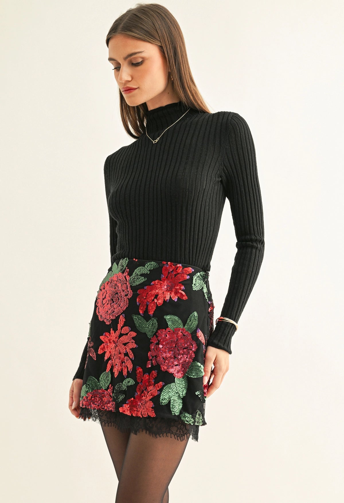 Brynlee Contrast Lace Hem Skirt