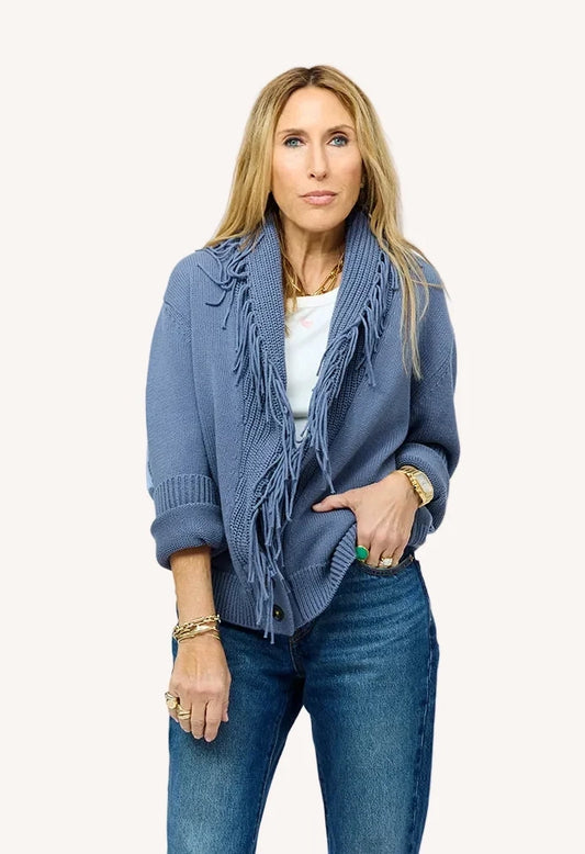 Fringe Shawl Collar Love Cardigan