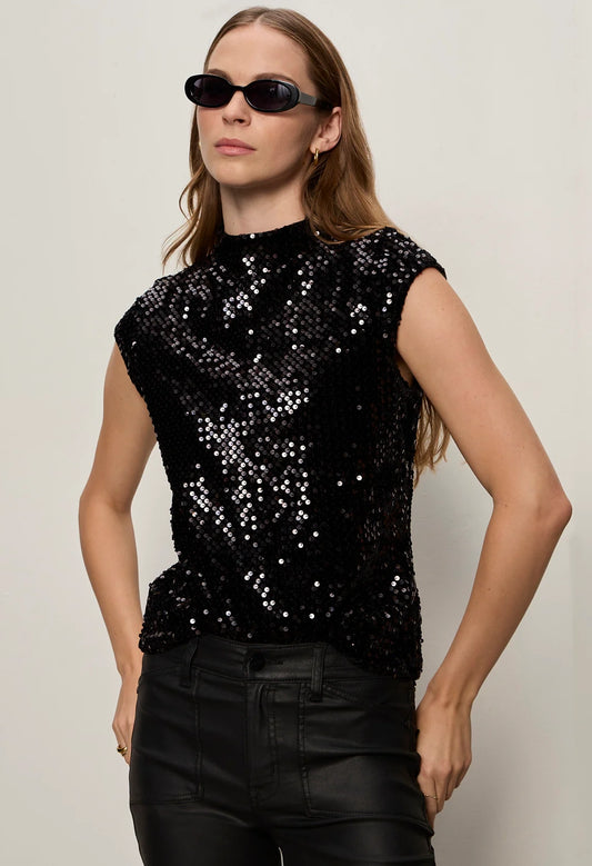 Funnel Neck Sequin Top