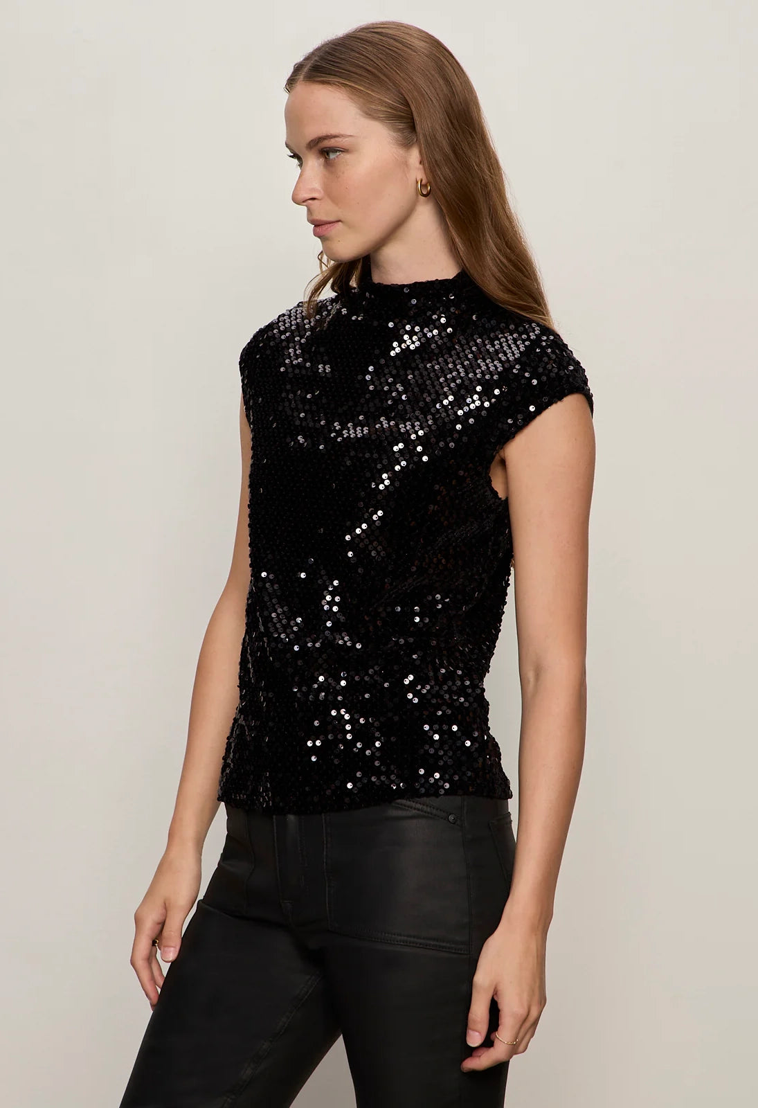 Funnel Neck Sequin Top