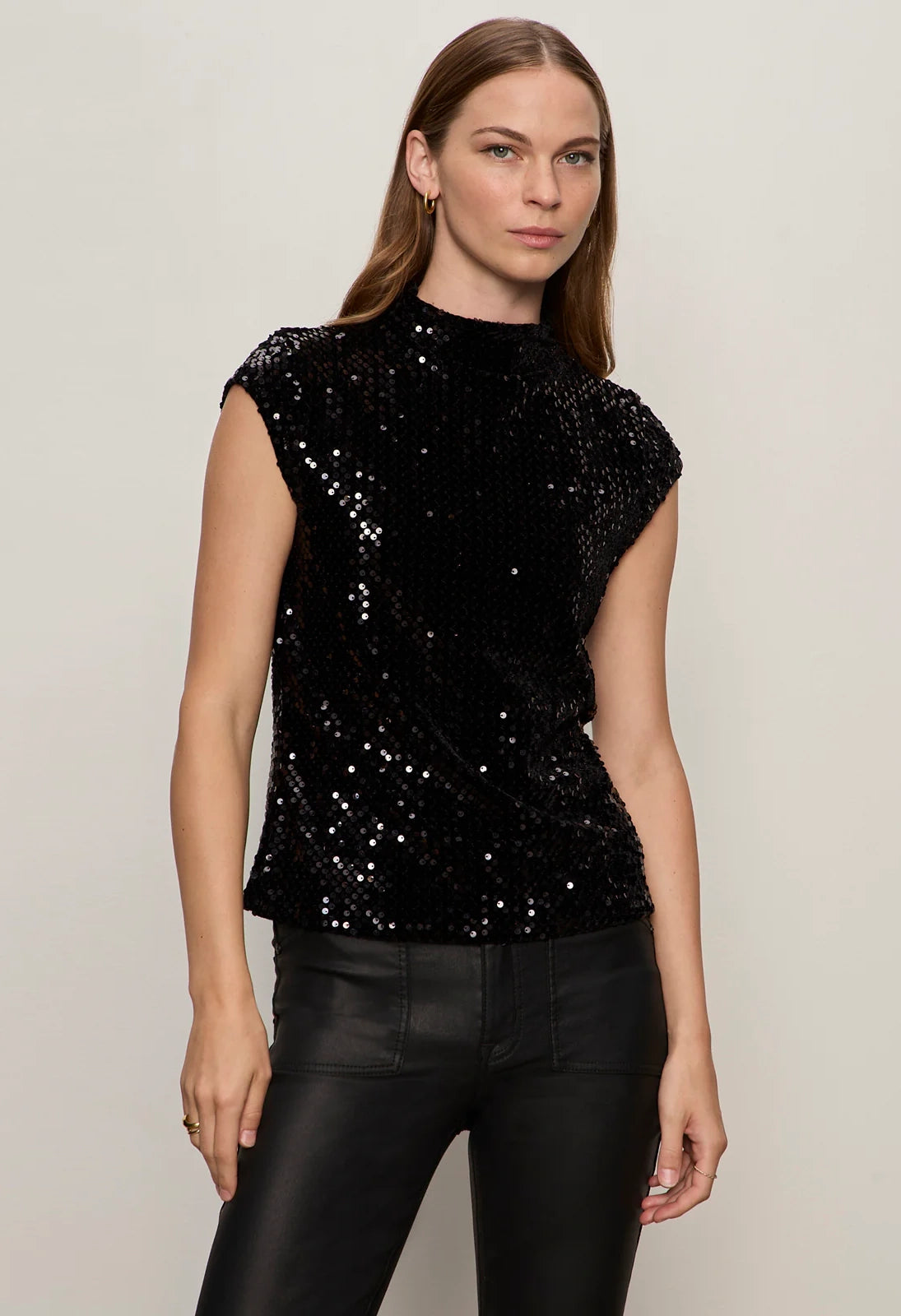 Funnel Neck Sequin Top
