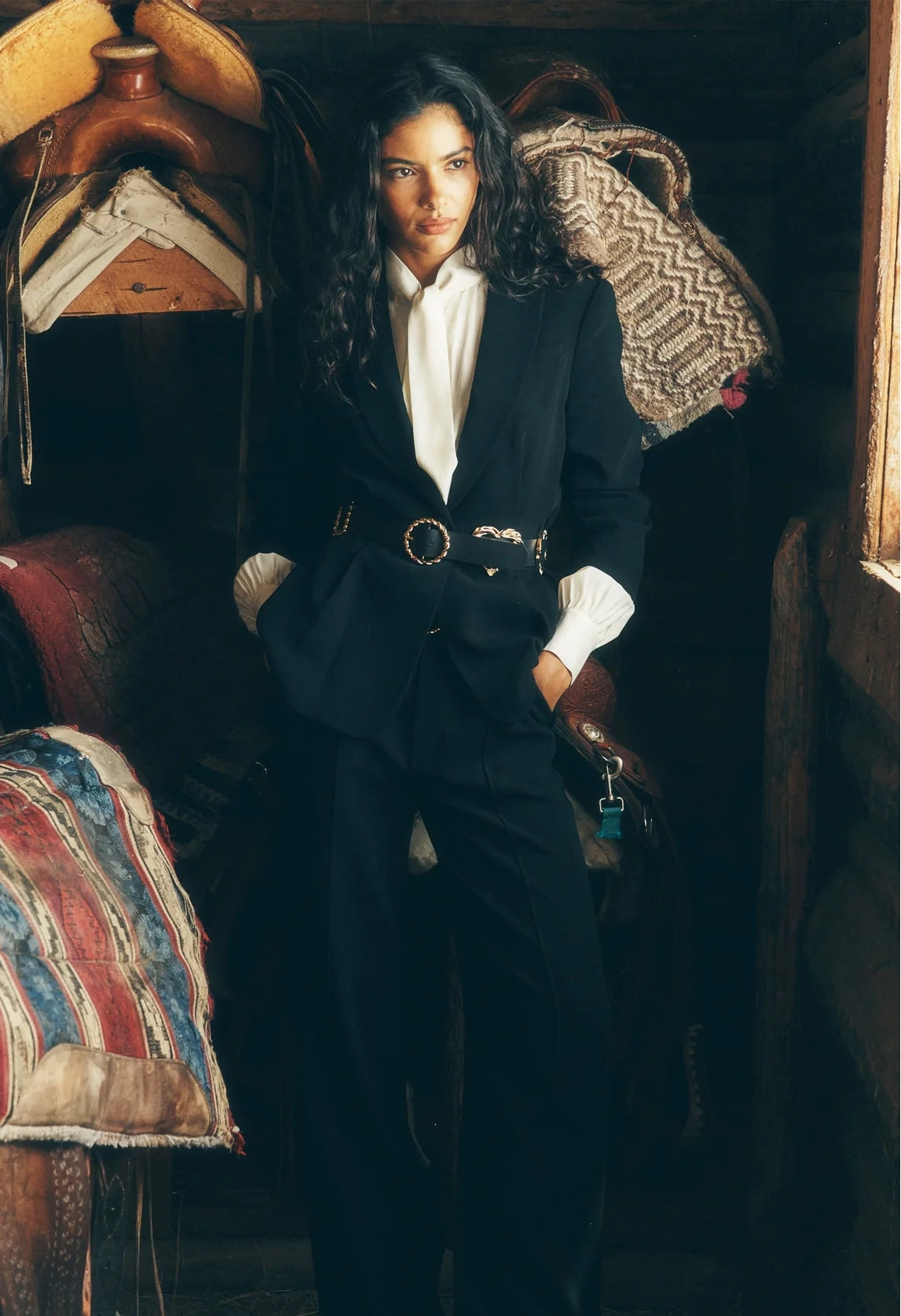 Gold Belt Scrunched Cheyenne Blazer