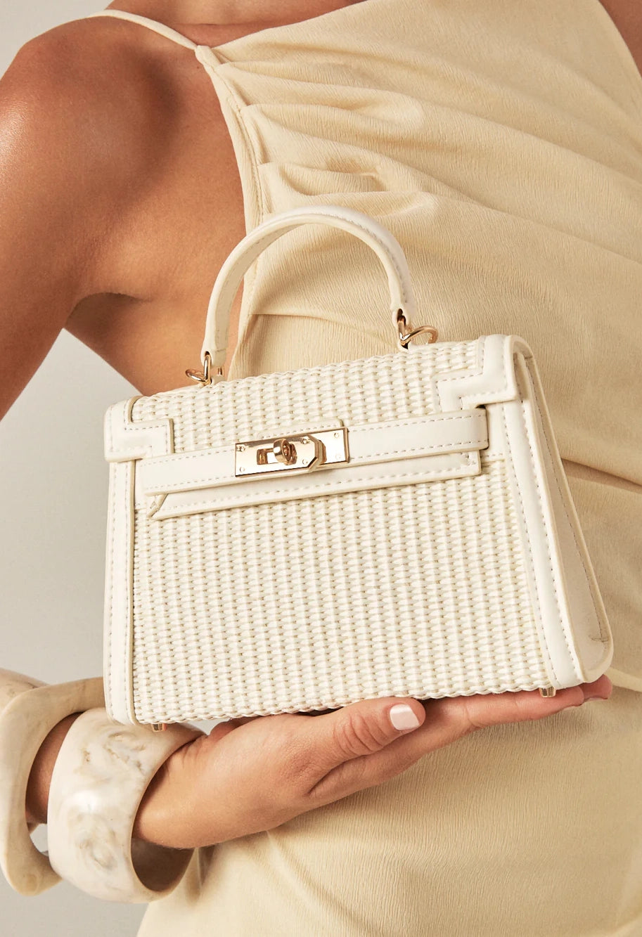 Hariette Raffia Handle Bag