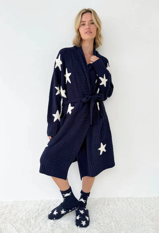 Pomona Fuzzy Yarn Navy Oat Stars Robe