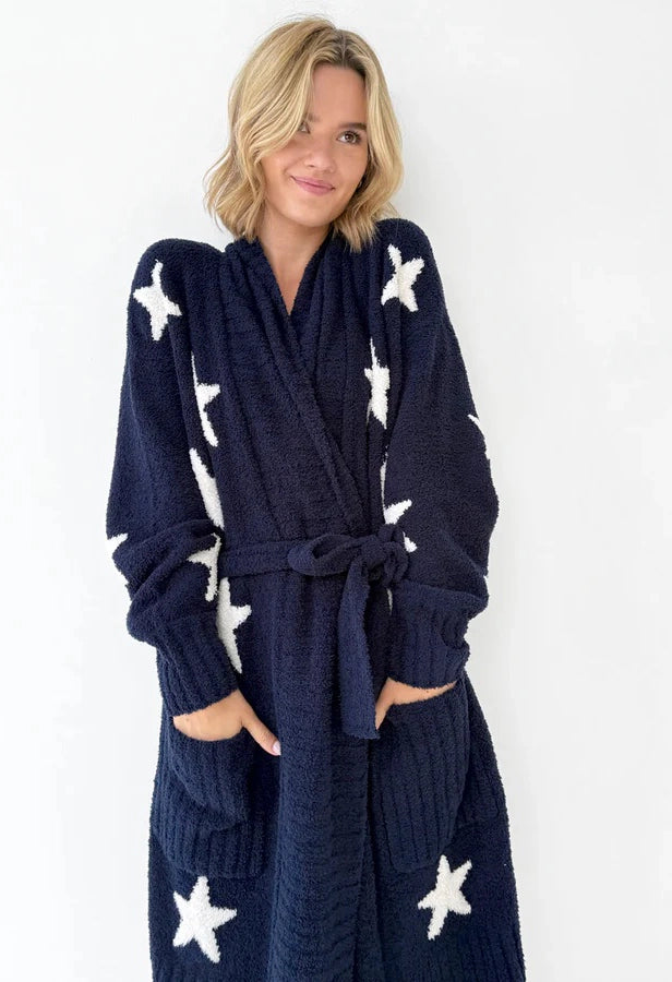 Pomona Fuzzy Yarn Navy Oat Stars Robe