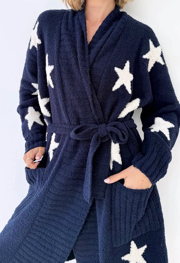 Pomona Fuzzy Yarn Navy Oat Stars Robe