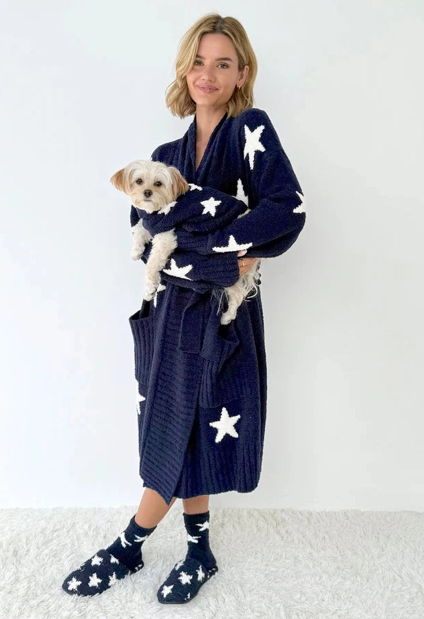Pomona Fuzzy Yarn Navy Oat Stars Robe