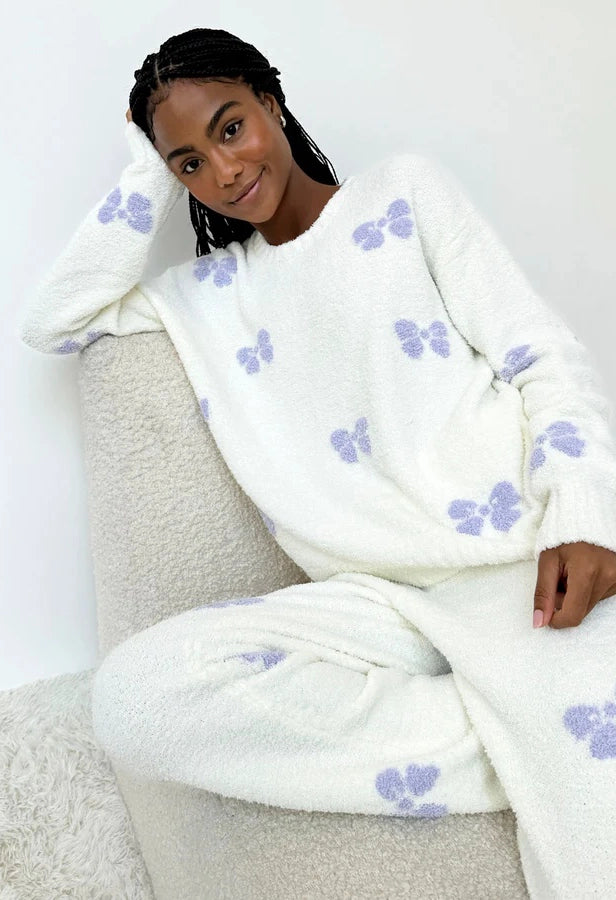Purple Bows Fuzzy Sweater PJ Set